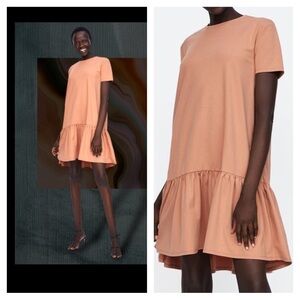 Zara Woman Champagne Peplum Ruffle Dress